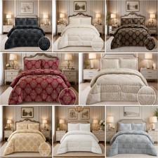 Jacquard Bedspread 3 Piece Bridal Bed Throw Comforter with Matching Pillow Shams