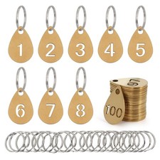 Key Tags with Numbers, Brass Droplet Shaped Key ID Tag, Metal Number Tags, Ke...