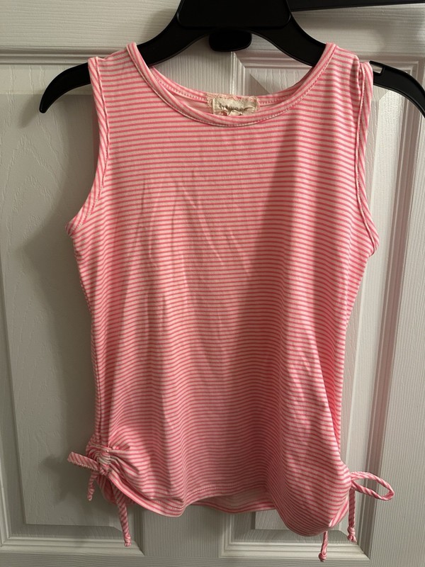 Btween Girls Size 10 Sleeveless Tank Top Pink White Stripes