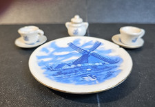 Vtg Blue Windmill Pattern White Bkg. Miniature Ceramic Tea Set 6 piece chipped