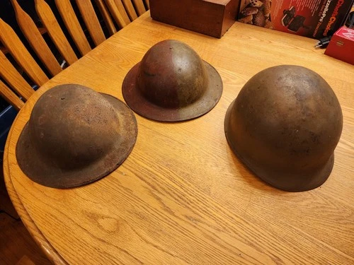 WW2 WWI Lot Of 3 Helmets US Army Veteran Military with Liner Vintage Old
