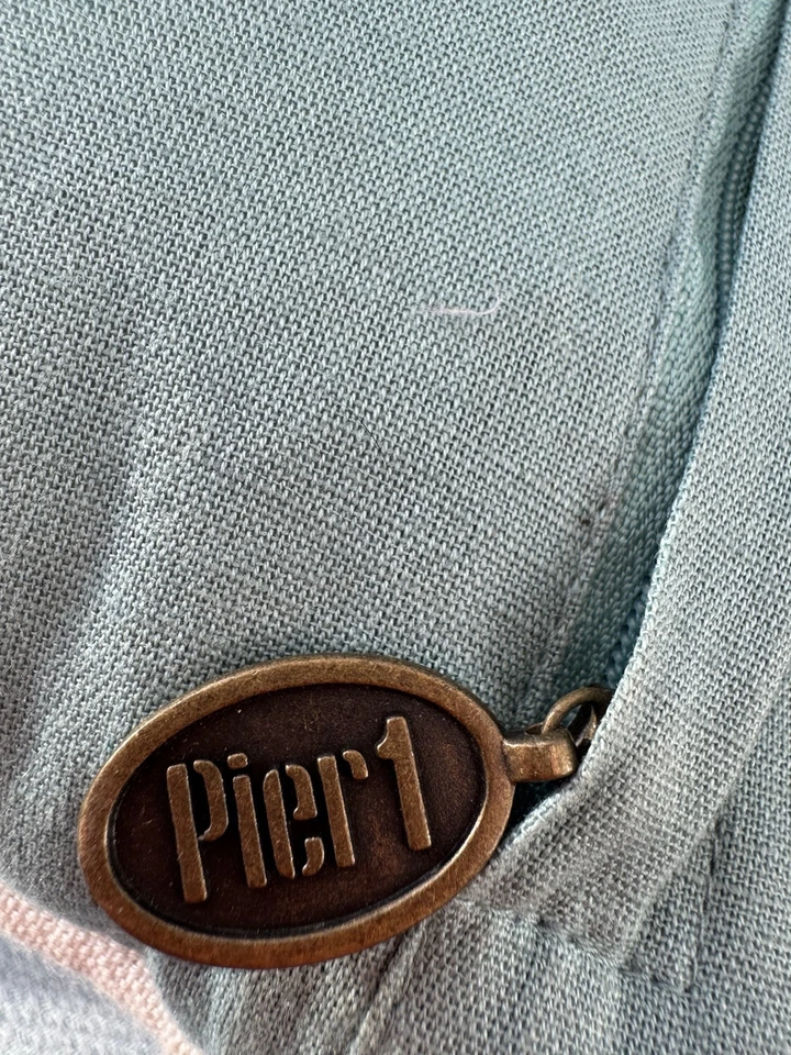 Pier 1 One White Beaded Blue Floral Throw Pillow Square 13” Zip Enclosure - Image 3 of 4