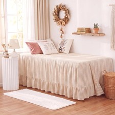 Dorm Bed Skirt Gingham Check with Ruffled Hem, Split Corners Microfiber Green