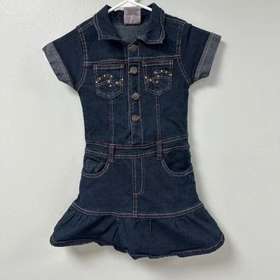 Vintage Kids 2B Real Girls Dark Wash Denim Dress Size 6X Rhinestone Button Front - Image 1 of 4