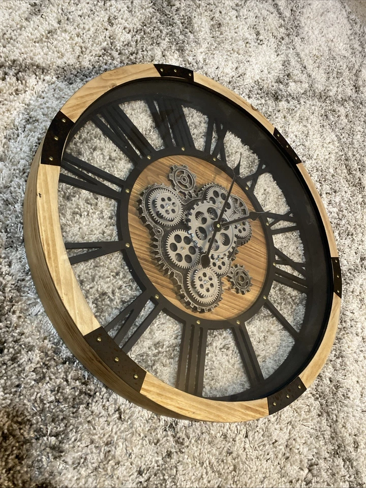 27" Original Moving Gears Wall Clock, Vintage Style - Image 3 of 4