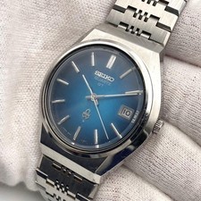 SEIKO Day-Date Quartz Watch Model 3802-7110 Silver Blue Dial 36.3mm