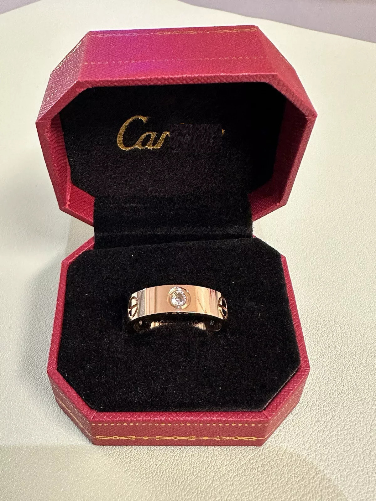 Anillo de amor de plata de ley color oro amarillo, anillo de amor 5,5 mm 3 diamantes con caja