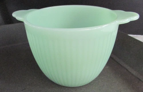 Vint Fire King Jane Ray Jadeite Small Ribbed Sugar Bowl w Handles 1950's No Lid