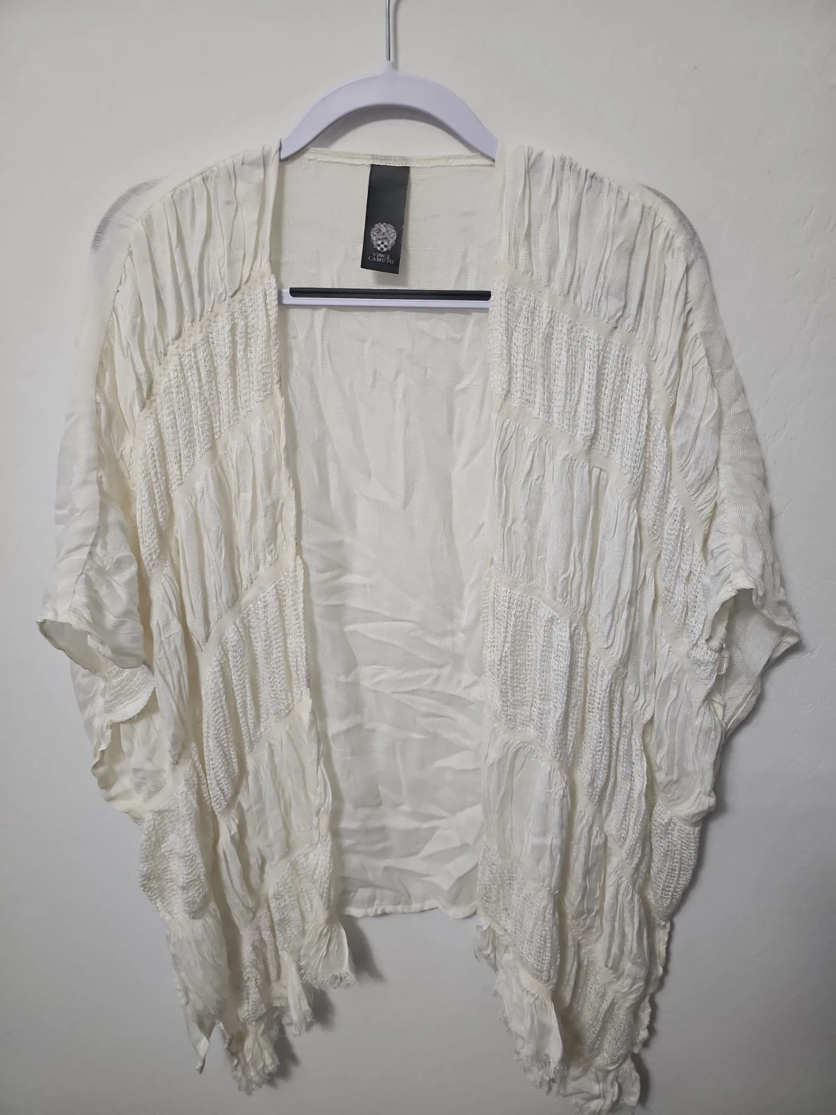 Vince Camuto Beige Open Knit Mesh Poncho Ruana 2XL