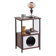 Wood Cat House Side Table Nightstand Bedside Table Pet Bed Condo Indoor Storage