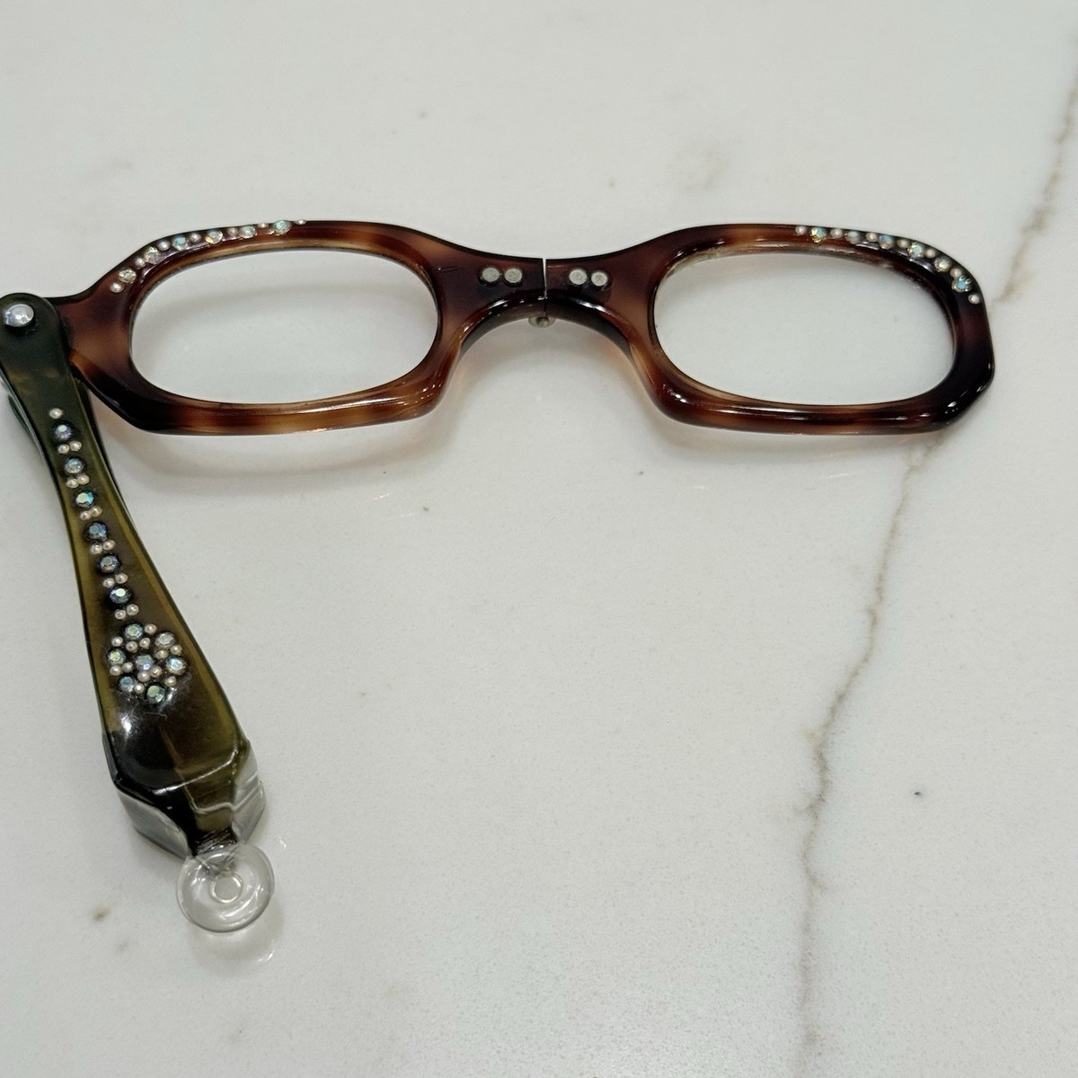 Vintage Tortoiseshell Folding Opera Glasses with Rhinestone Detail 1950 main image 3