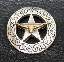 WESTERN HORSE SADDLE TACK GOLD LONGHORN STEER STAR CONCHOS 1-1/8" screw back