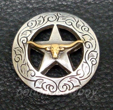 WESTERN HORSE SADDLE TACK GOLD LONGHORN STEER STAR CONCHOS 1-1/8" screw back
