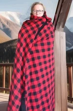 Vintage Wool Blend Red And Black Buffalo Check Twin Size Blanket Corduroy Trim 