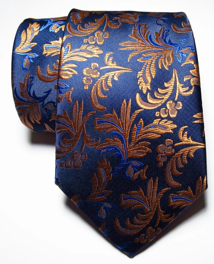 Nueva Corbata Clásica Paisley Azul Oscuro Dorado JACQUARD TEJIDA 100% Seda Para Hombre Foto 2 de 2