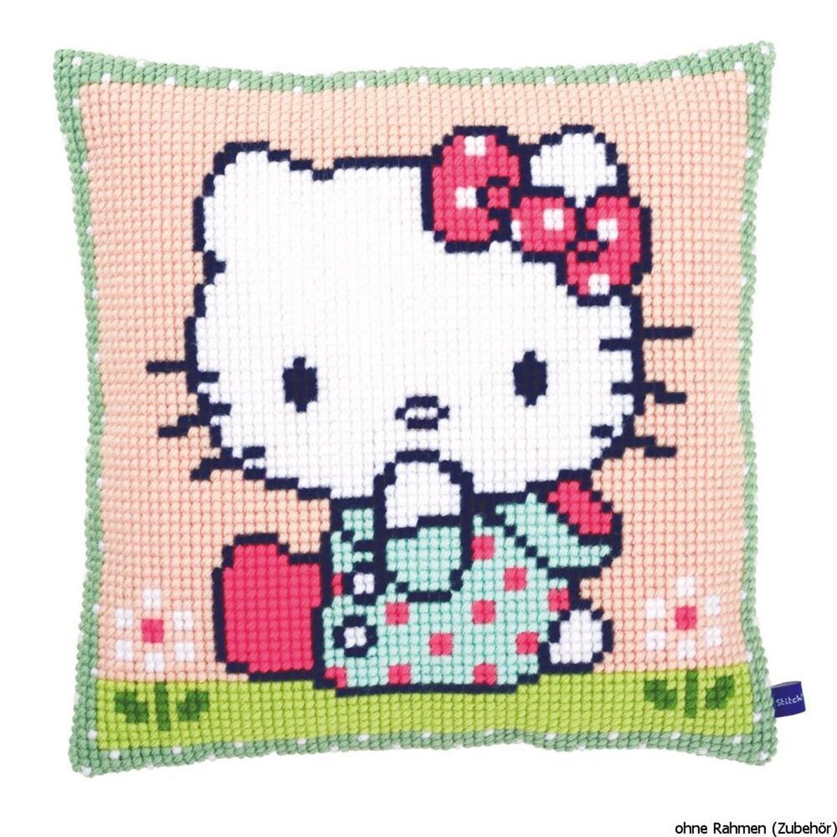 Vervaco stamped cross stitch kit cushion Hello Kitty On the lawn, DIY