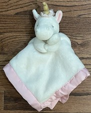 Carter  s Unicorn Plush Security Blanket Baby Lovey White Pink Satin Sewn Eyes