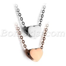 Women's Stainless Steel Love Heart Charm Pendant Necklace 18" Chain Gift For Her