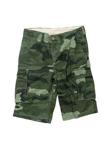 GAP Boys Camo Ranger Cargo Shorts Size 12 Huksy Green Cotton 11" Inseam Outdoor
