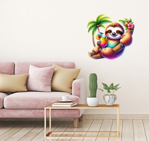 Summer Sloth Tropical Drink Wall Art Bedroom Colour Nursery Vinyl Sticker Decal - Bild 7 von 7