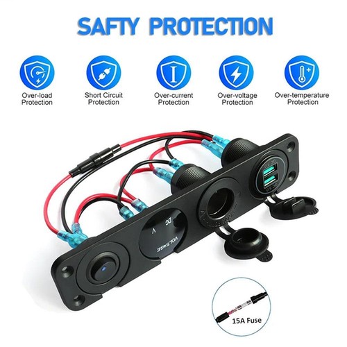 4 in 1 Charger Outlet Socket Panel QC 3'0 Dua 12V USB Power Outlet Car Switch~
