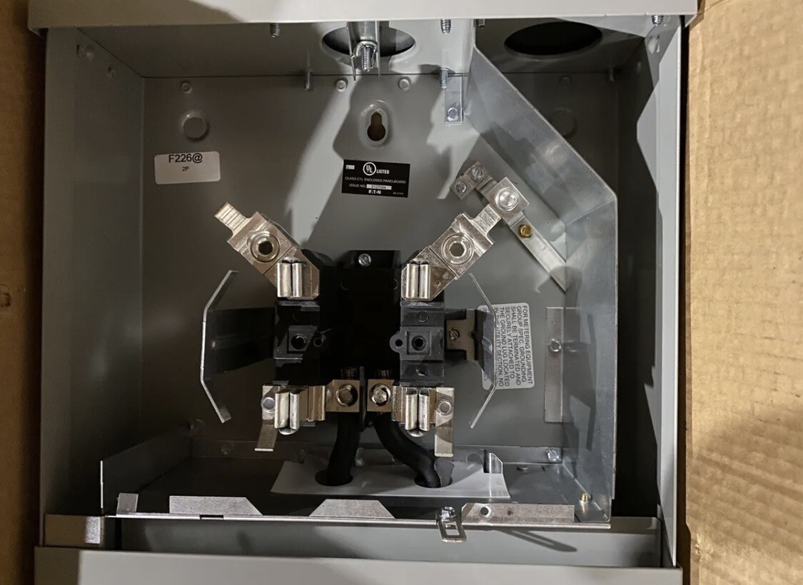 Eaton 200 Amp Outdoor Meter Base Main Breaker Combo + 8 spaces