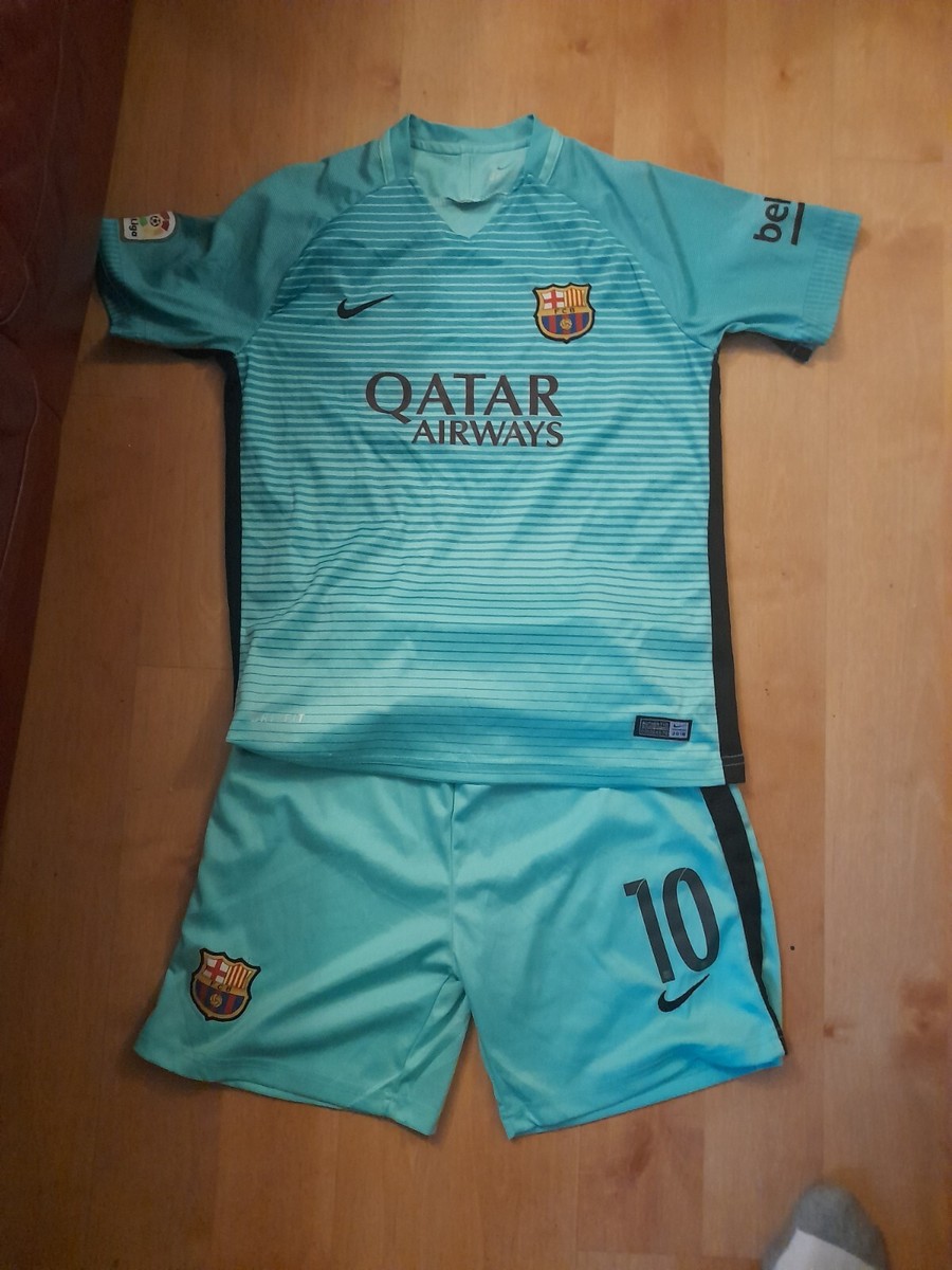 NIKE FC BARCELONA FCB QATAR AIRWAYS AUTHENTIC TEAL AWAY KIT 2016 SIZE XL  KIDS
