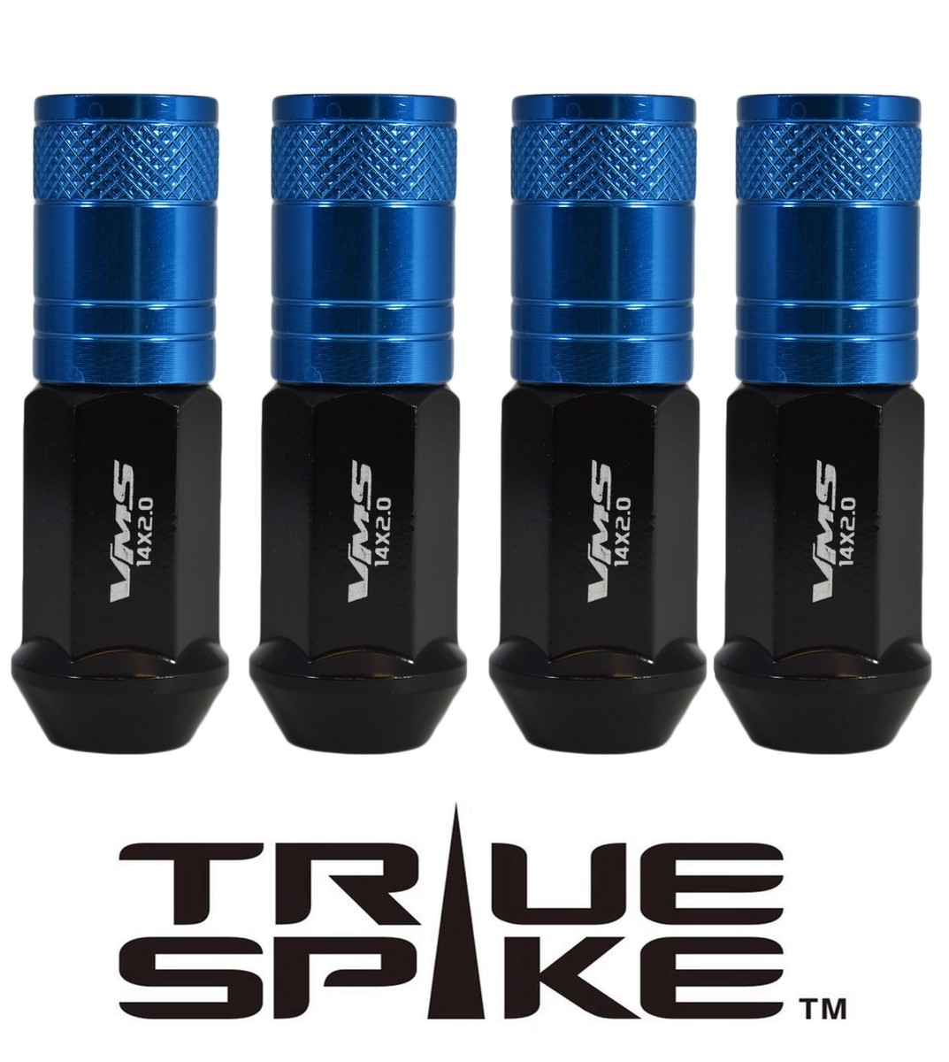 16 TRUE SPIKE 70MM 12X1.25 STEEL LUG NUTS BLUE TUNER STYLE CAPS