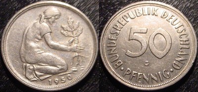 HI GRADE  1950-G  50 PFENNIG WEST GERMANY**SUPERB DETAILS**