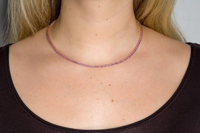 37Ct Lab Created Pink Sapphire 14k Yellow Gold Plated Women 18'' Tennis Necklace
