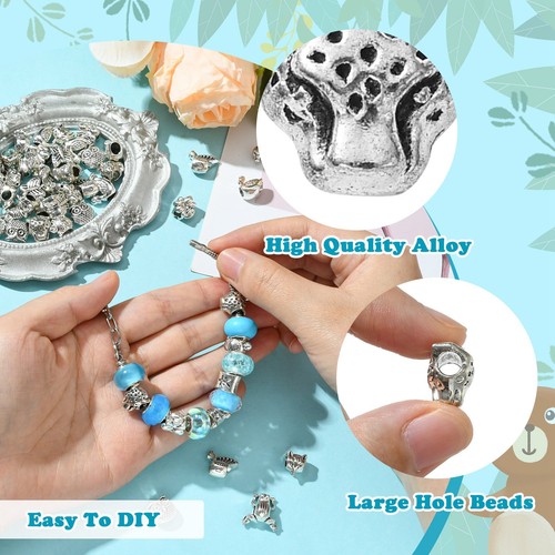 50Pcs Animal European Beads Silver Owl Butterfly Beads for DIY Bracelet Necklace - Picture 6 of 7