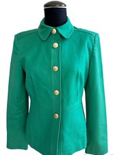 Rafaella Petites Womens Green Blazer Gold Buttons Jacket Career Work Cute 8P