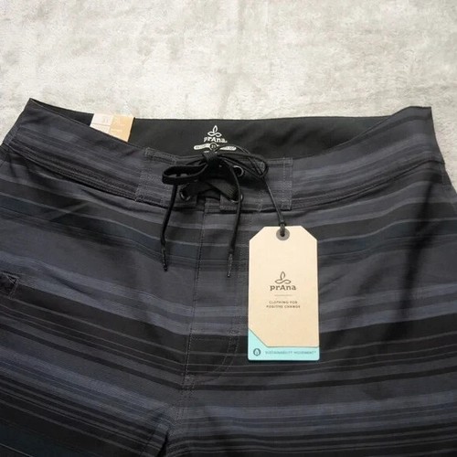 Pantalones Cortos de Tabla PrAna Para Hombres Talla 31 Fenton 10' en Entrepierna Negro Carbón Pontón Nadar Nuevos con Etiquetas - Imagen 2 de 10