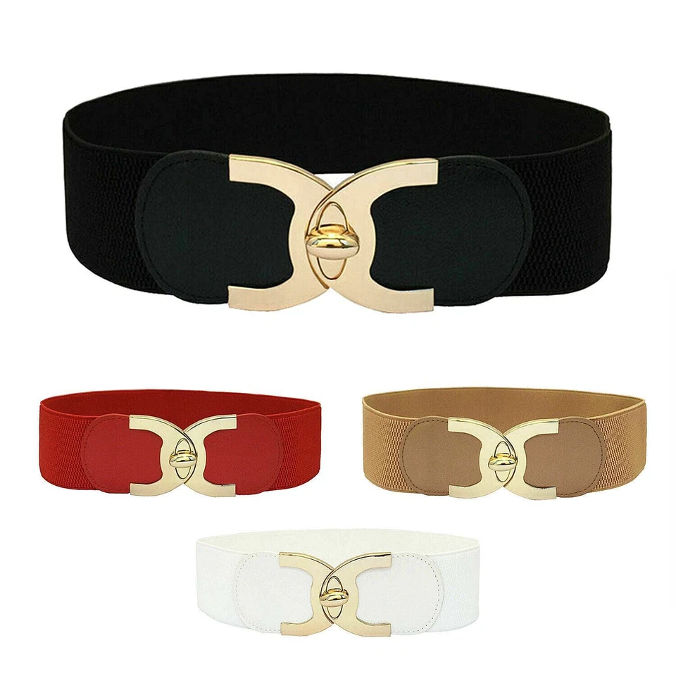 Women Ladies Wide Fashion Belt Women Black Cinch Waist Belt Elastic Stretch Gift - Image 2 of 3
