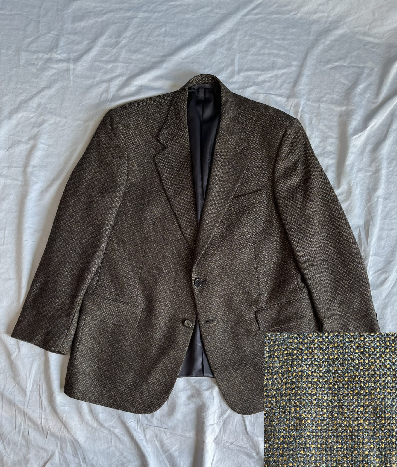 Tallia Uomo Navy Brown Tweed Barleycorn Sport Coat 38S 100% Wool Union USA 