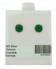GENUINE 1.86 Cts EMERALD STUD EARRINGS 14k YELLOW GOLD PLATED - New With Tag