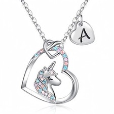 Unicorn Necklace withA-Z, 14K Gold/Rose Gold/White Gold Plated Colorful,Gifts