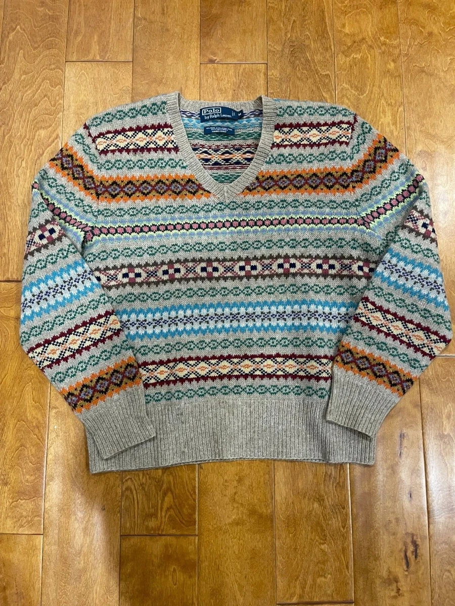 REDUCED PRICE Vintage Polo Ralph Lauren V Neck Hand Knit Wool Fair