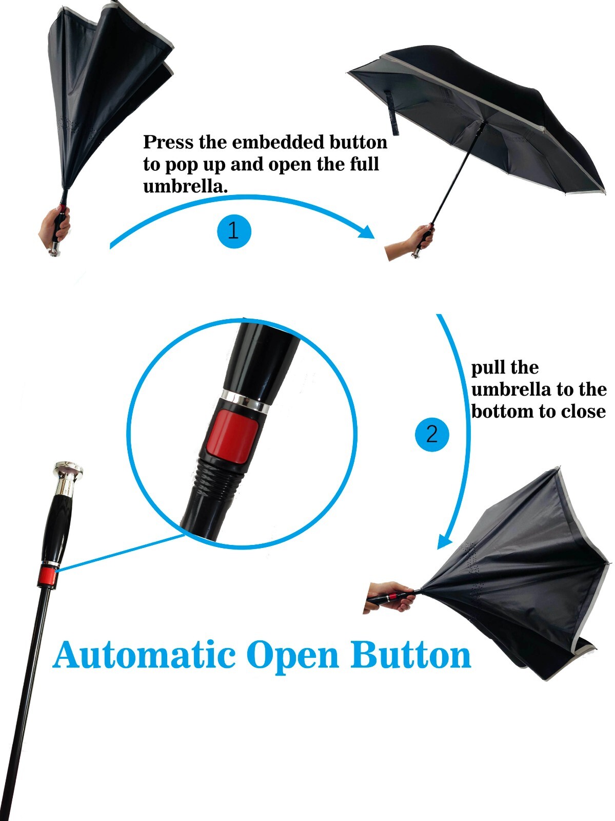 Durable Windproof Reverse Umbrella with Safety Re… - image 4