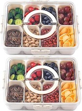 2 Piece Divided Dinner Plate with Lid and Handle, Portable Snackle Case