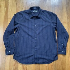 CALVIN KLEIN Shirt Mens L Dress Button Up Designer Cotton Black White Stripe
