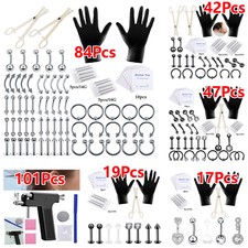 Lots Body Piercing Tool Kit Include Ear Lip Nose Belly Ring Forceps Clamp Needle