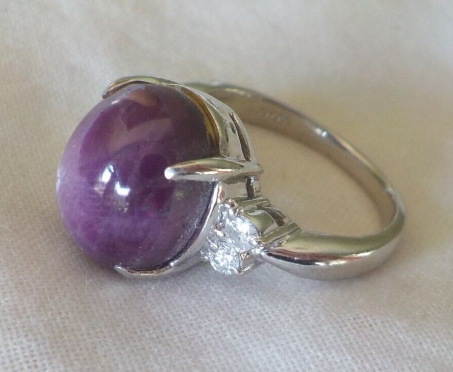 Solid Platinum Cabochon Star Ruby Diamond Ring - … - image 4