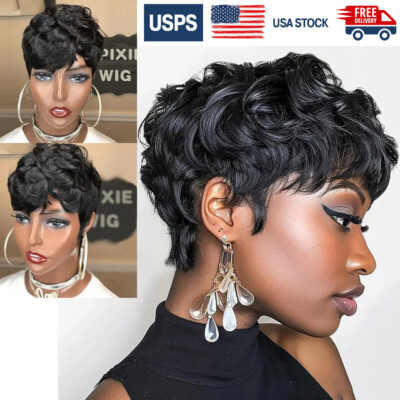 Pixie Cut Straight Short Bob Wig for Black Women 100% Brazilian Human Hair Gifts