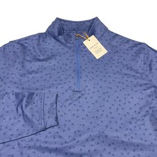 Peter Millar Sweater Men's Medium M Crown Soft Perth Carts Print 1/4 Zip Blue
