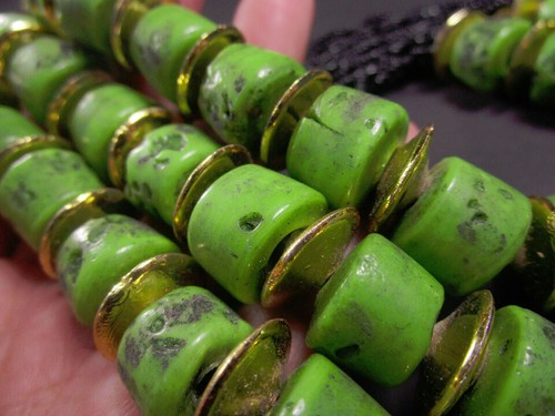N7614 Bold Glass Multi Strand Bone TIBET Ethnic Long Naga Gypsy NECKLACE Jewelry - Picture 7 of 11