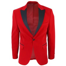 Mens Red Velvet Tuxedo Suit Jacket Tailored Dinner Blazer Shawl Lapel Smart