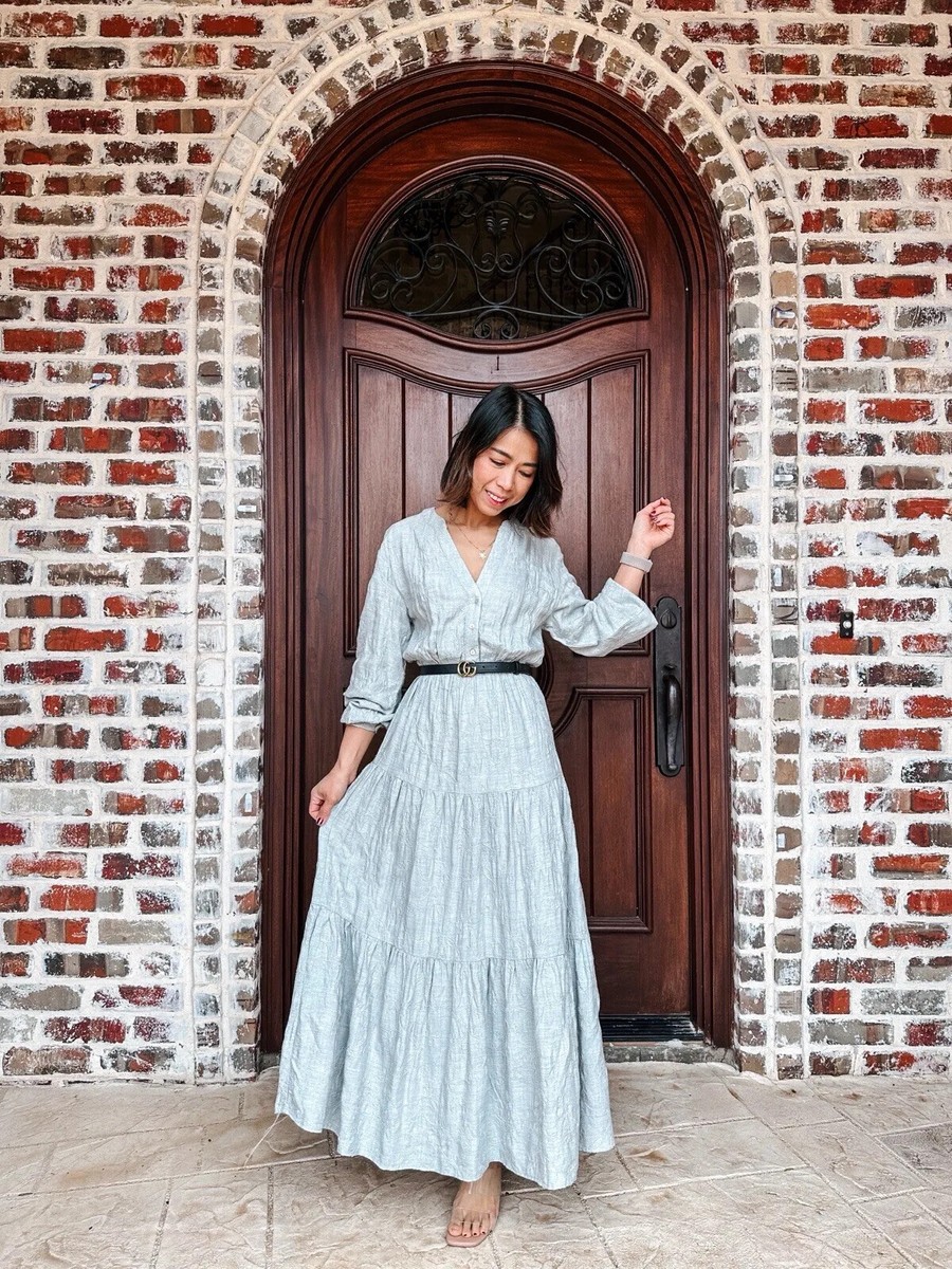 NWT_ZARA WOMAN EMBROIDERED TIERED MIDI DRESS GRAY MARL fw23