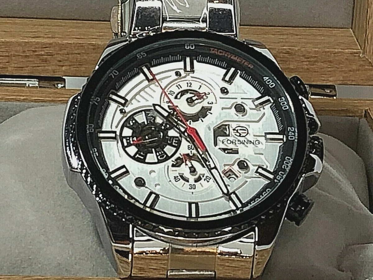 FORSINING Orologio Meccanico Automatico Uomo – Quadrante Argento, Cinturino In Pelle Nera