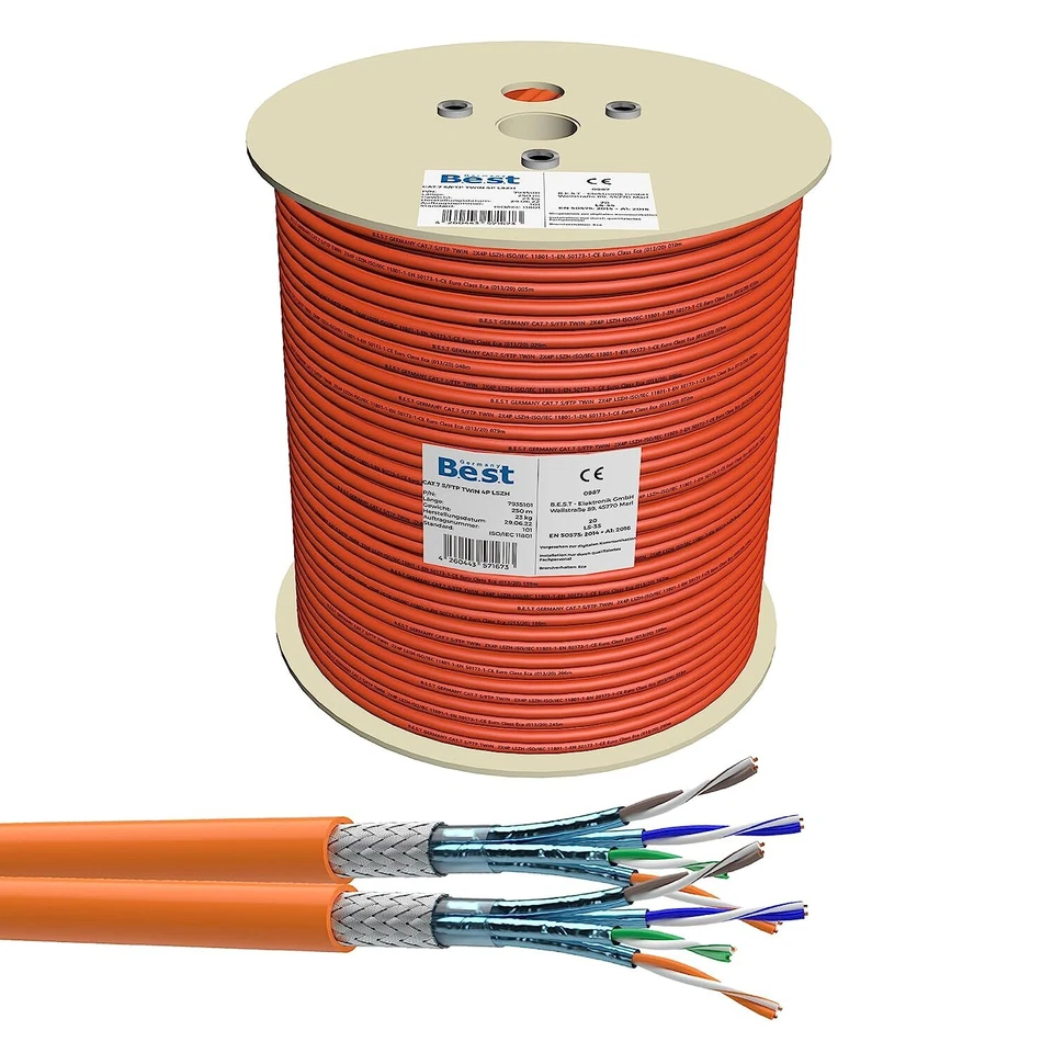 Germany B.e.s.t CAT 7 Verlegekabel Duplex Gigabit Netzwerkkabel Kupfer 50-250 m - Bild 4 von 4